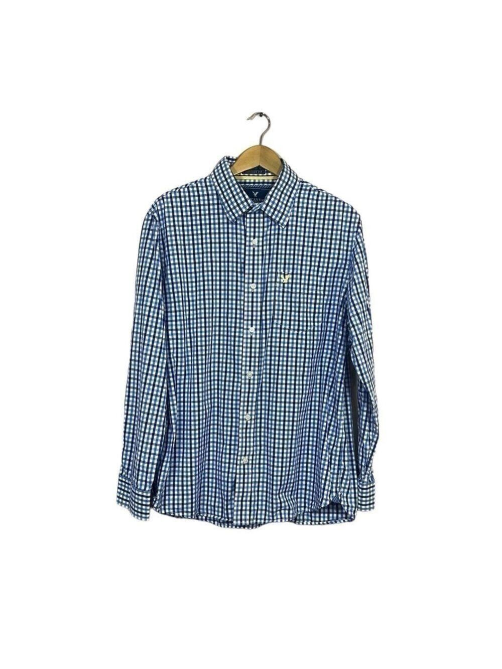 American Eagle Outfitters Vintage Fit Men’s Blue Plaid Long Sleeve Shirt Size XL